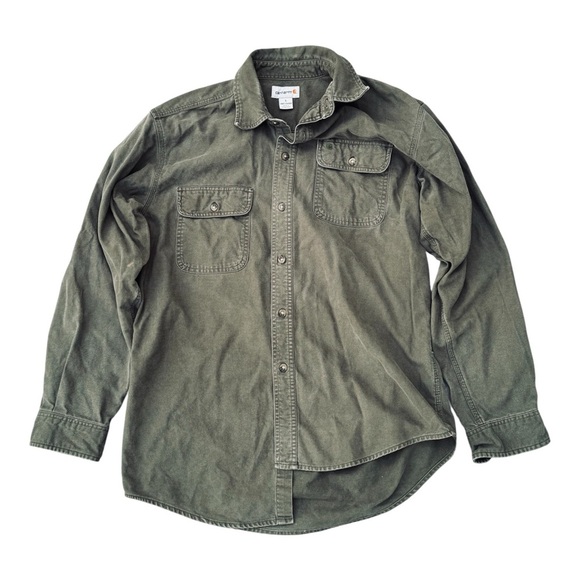 Carhartt Casual Button-Up Shirt Olive Heavyweight Long Sleeve Size: L - Picture 1 of 10